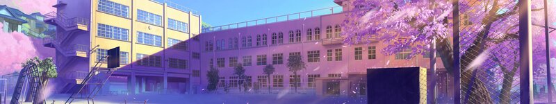 School Building with Cherry Blossoms — Purple