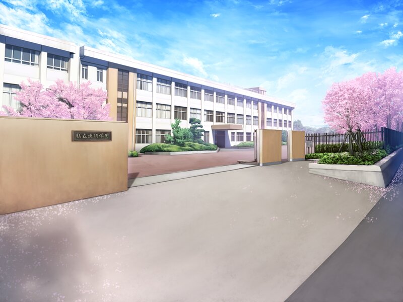 School Building with Cherry Blossoms