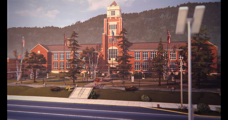 School Building with Tower