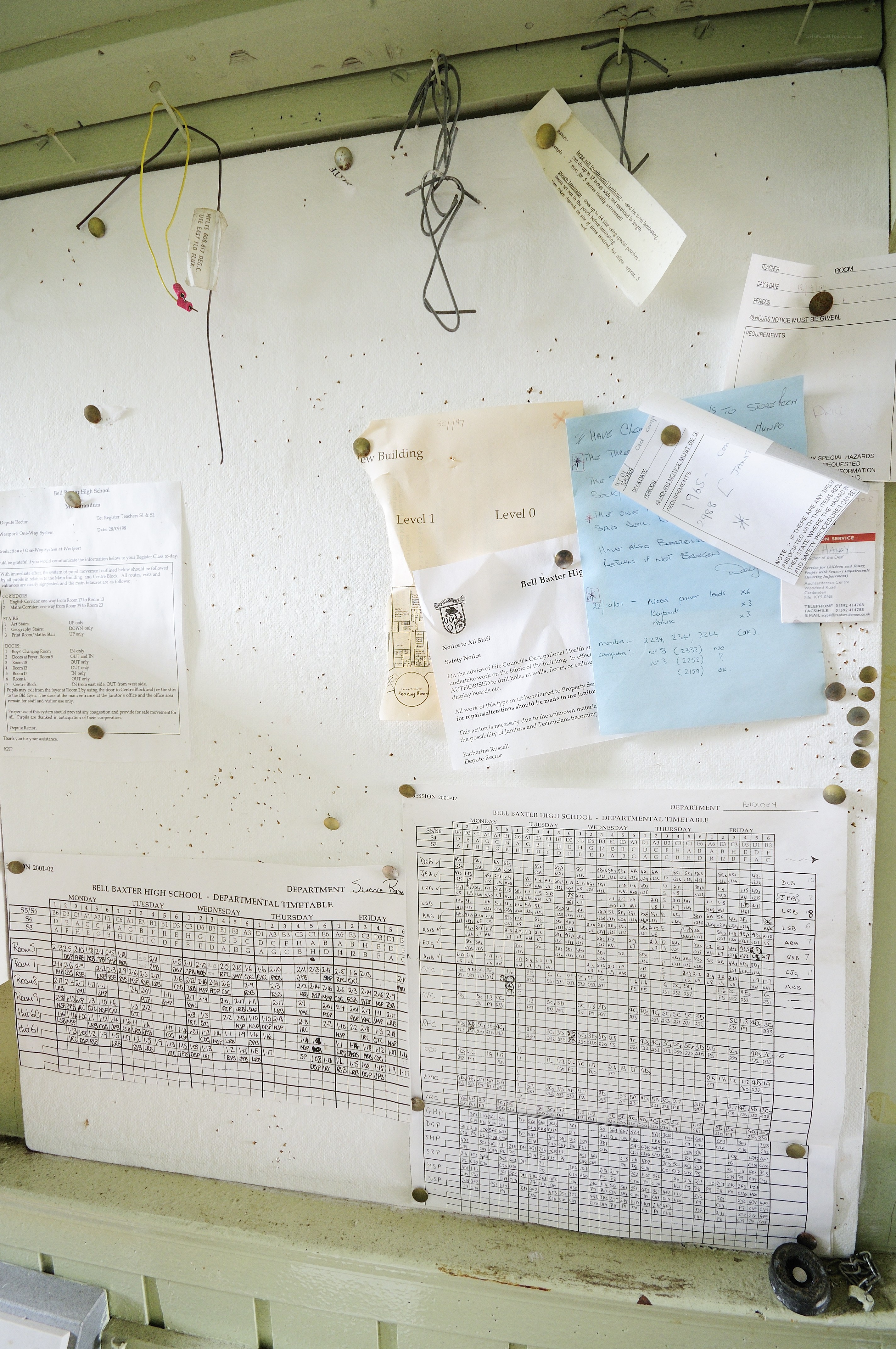 School bulletin board with timetables