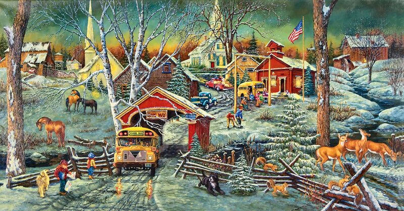 School Bus in Winter Village