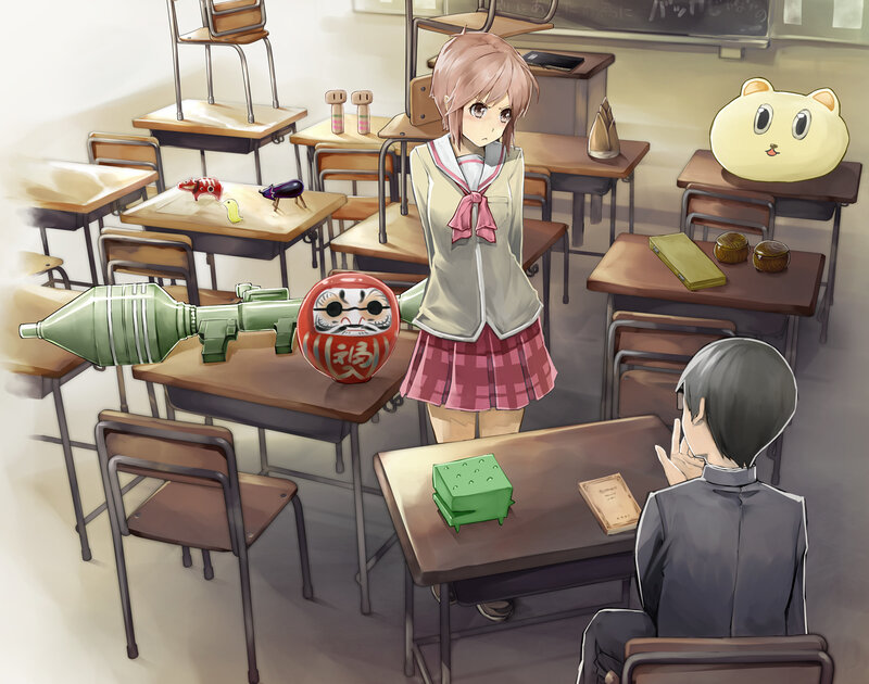 School classroom with anime characters