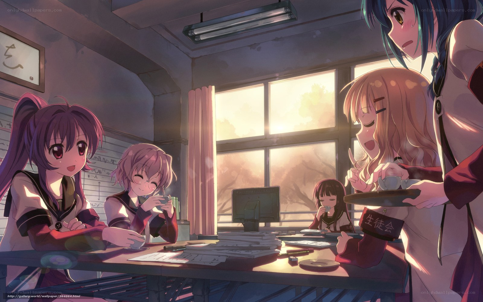 School club meeting at sunset