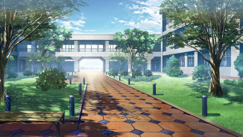 School Courtyard Path — Green, Serene