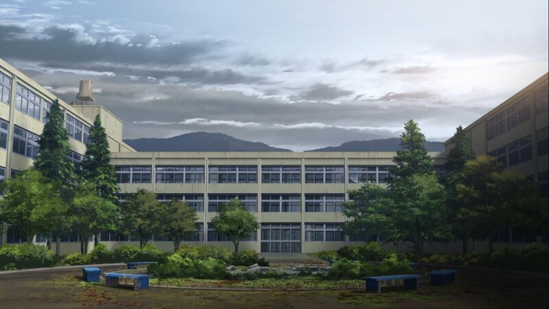 School Courtyard with Benches