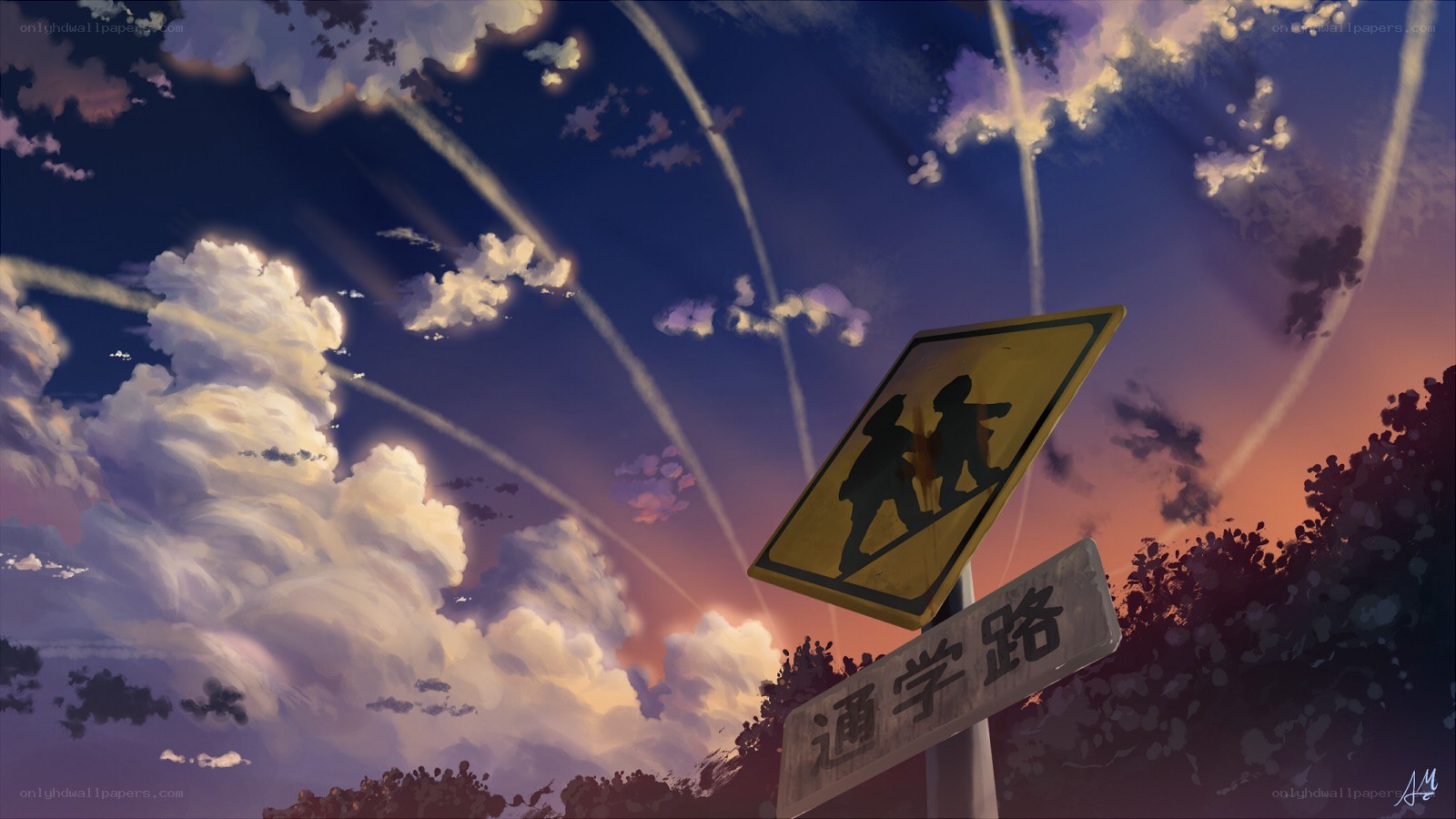 School crossing sign at dusk