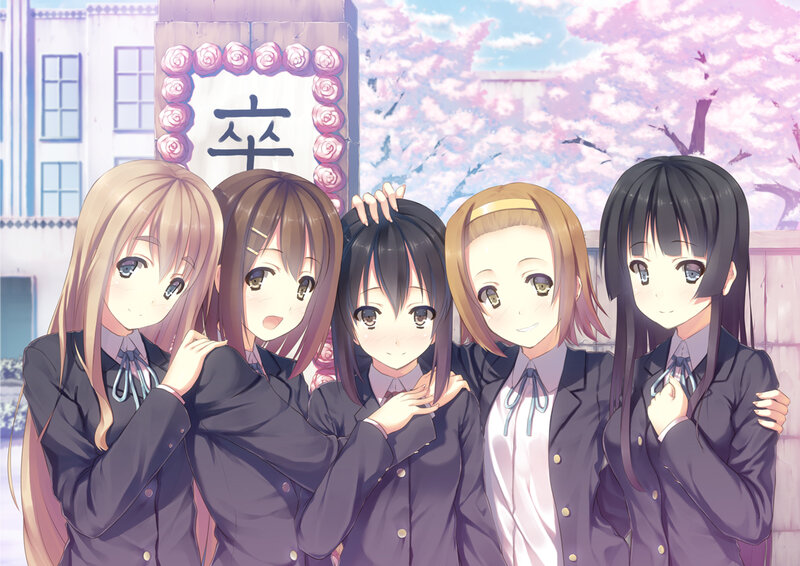 school friends under cherry blossoms