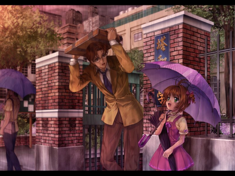 School gate scene with characters