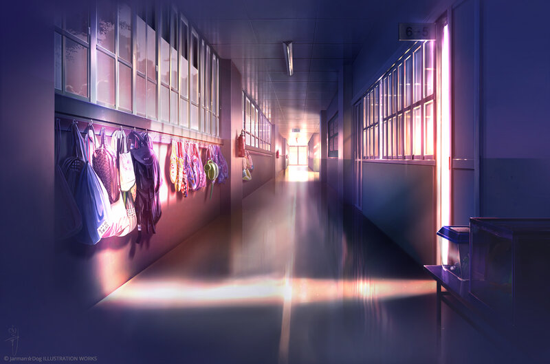 School Hallway at Dusk — Purple