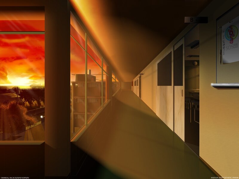 School Hallway at Sunset — Orange