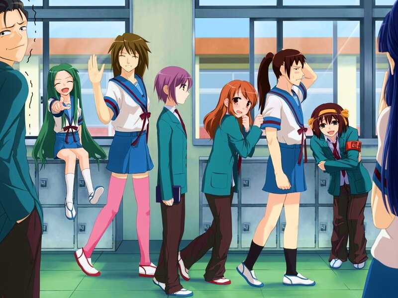 School hallway scene with students