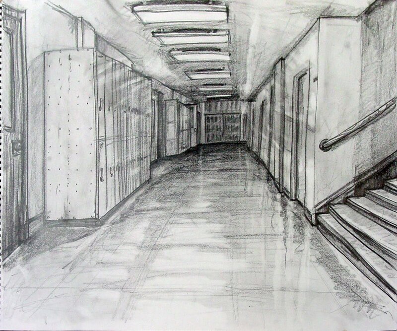 school hallway sketch