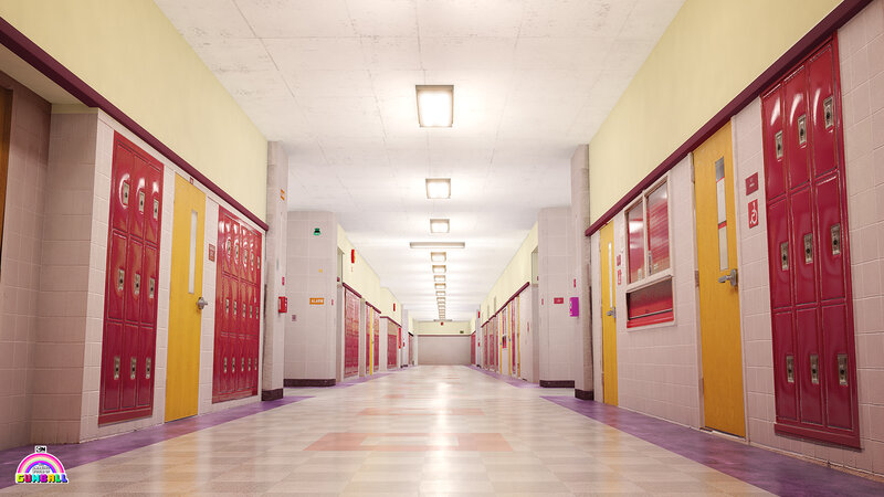 School Hallway with Lockers