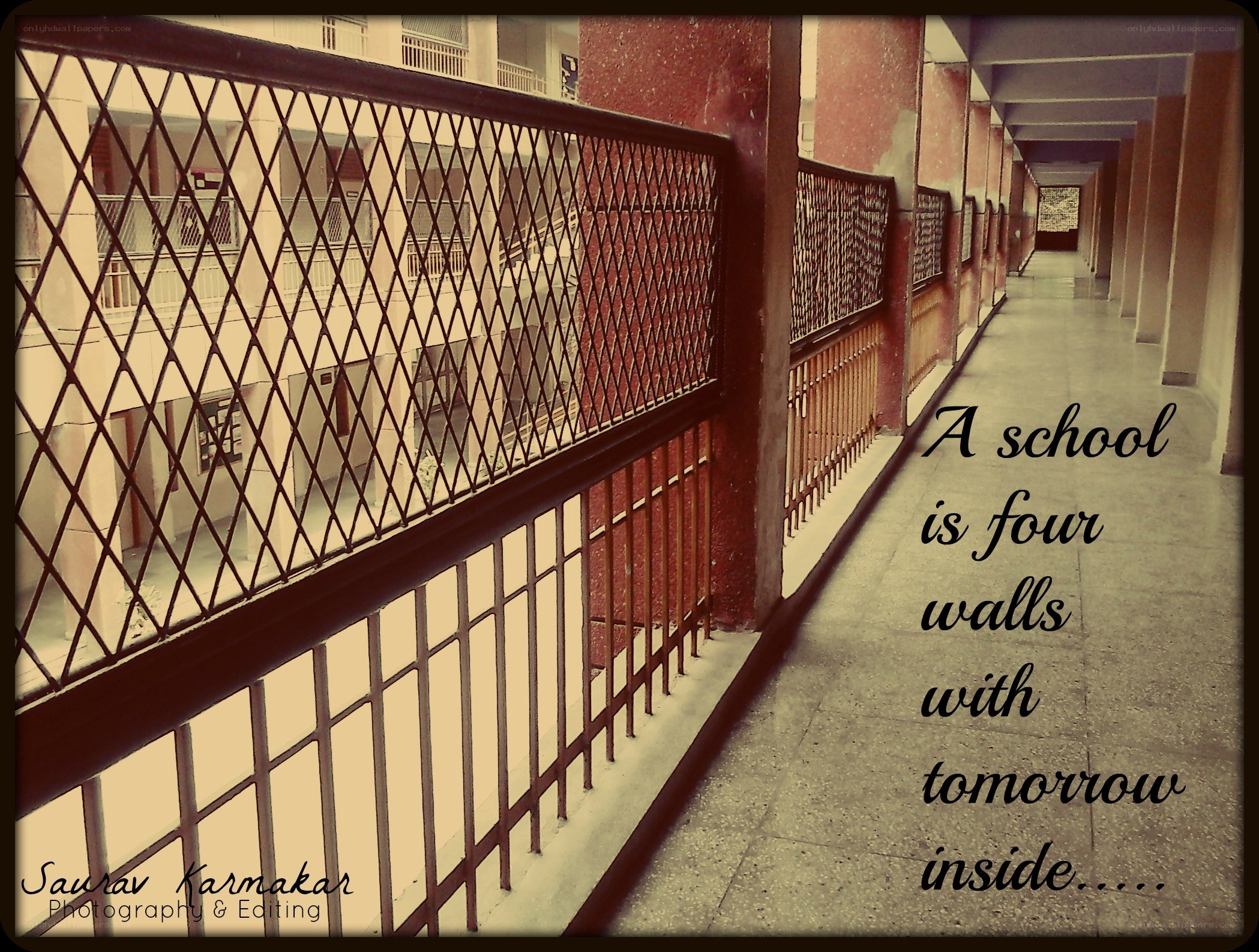 school hallway with quote