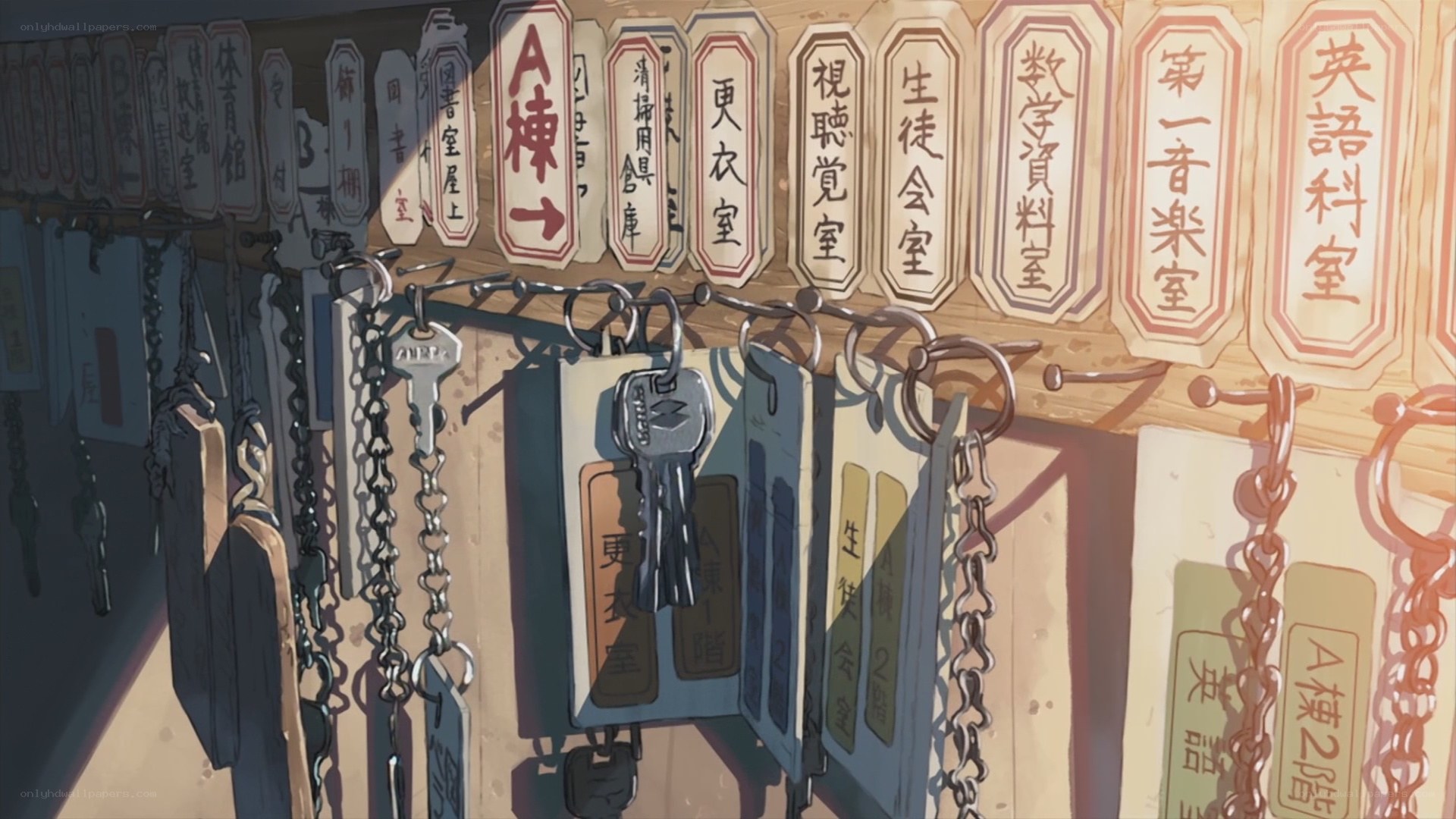 School key rack with signs