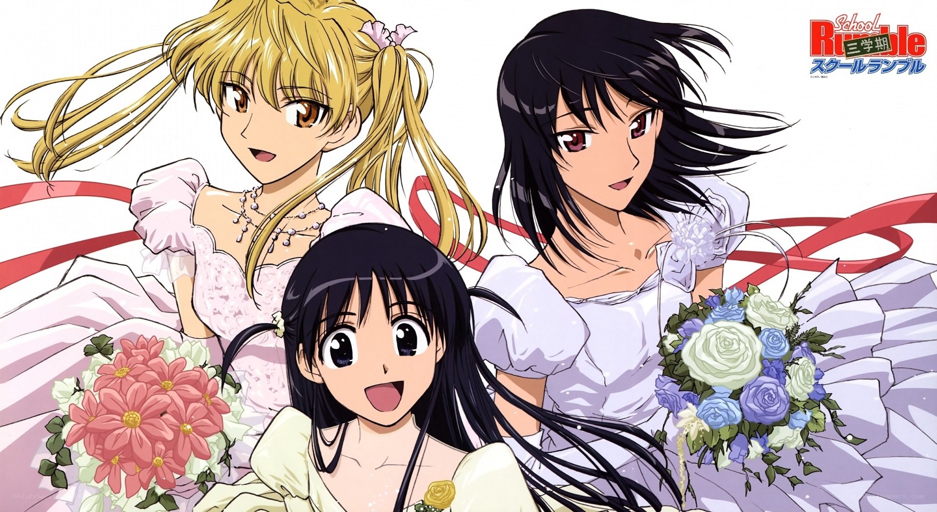 School Rumble characters in wedding dresses