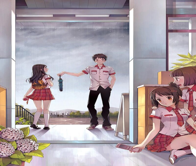 School Students in Rain