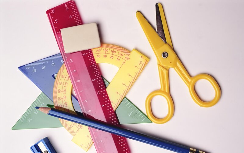 School Supplies on White
