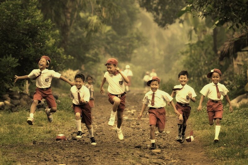 Schoolboys Running
