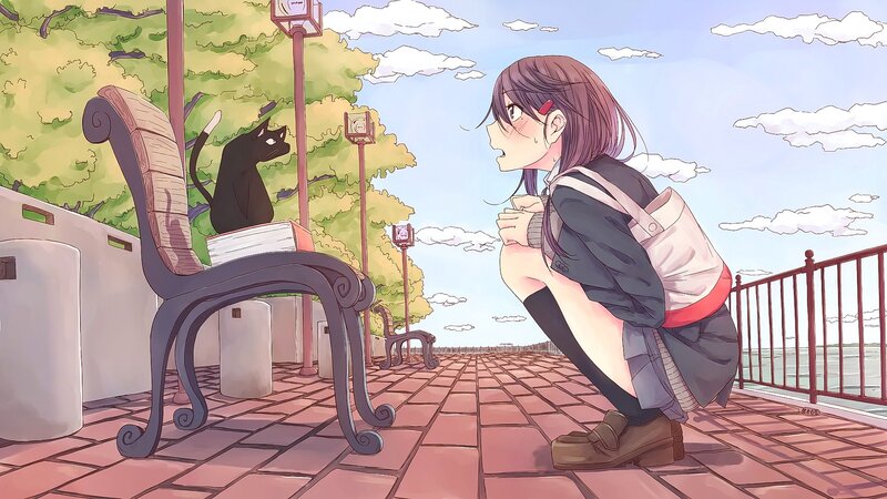 Schoolgirl and Black Cat — Pink
