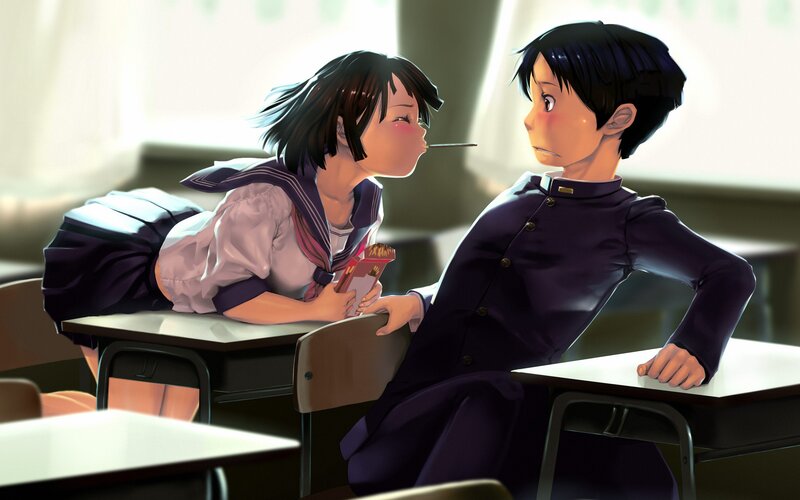 Schoolgirl and Boy in Classroom