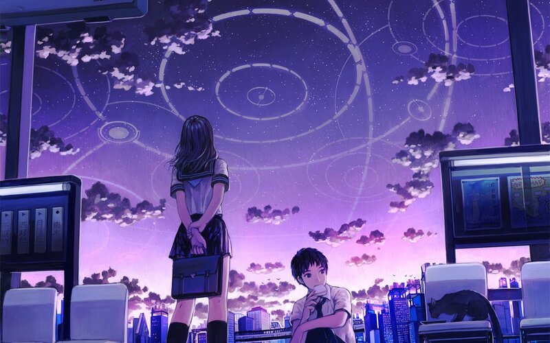 Schoolgirl and Boy in Station