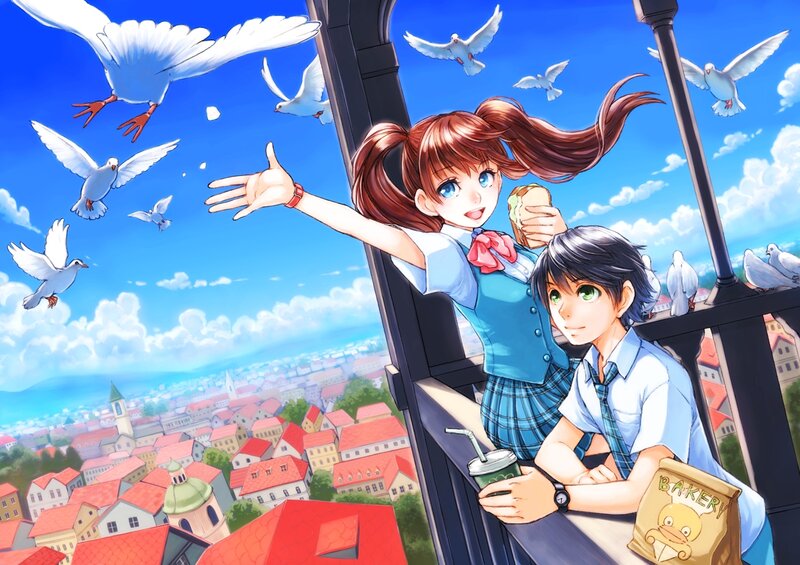 Schoolgirl and Boy on Balcony