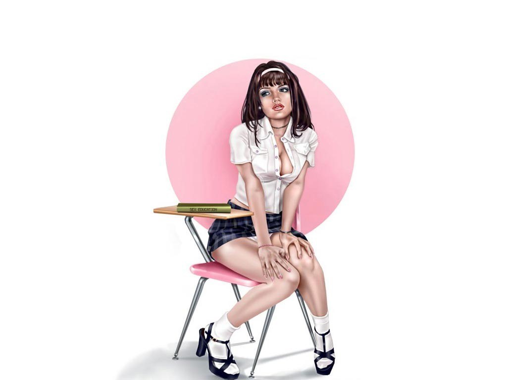 schoolgirl at desk illustration
