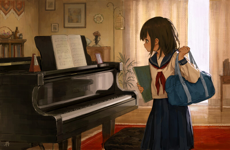 Schoolgirl at Piano