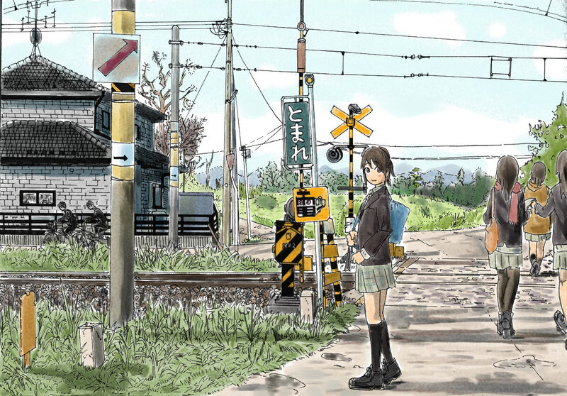 Schoolgirl at Railroad Crossing