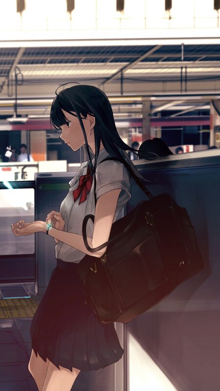 Schoolgirl at Train Station — Black