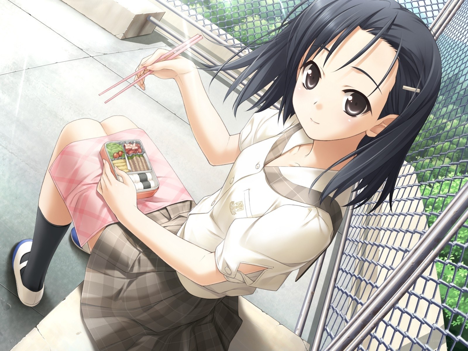 schoolgirl eating bento