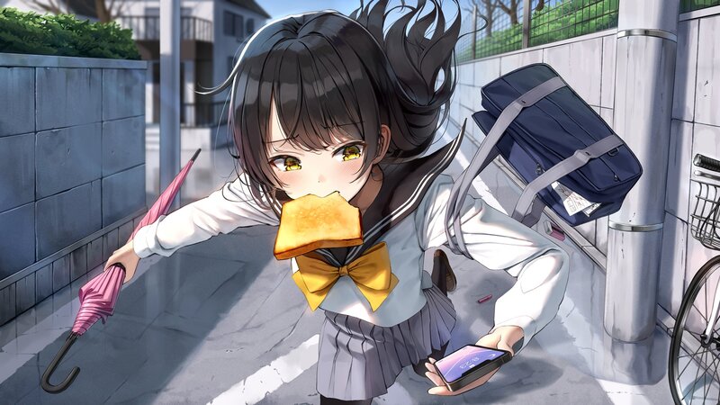 Schoolgirl Eating Toast — White