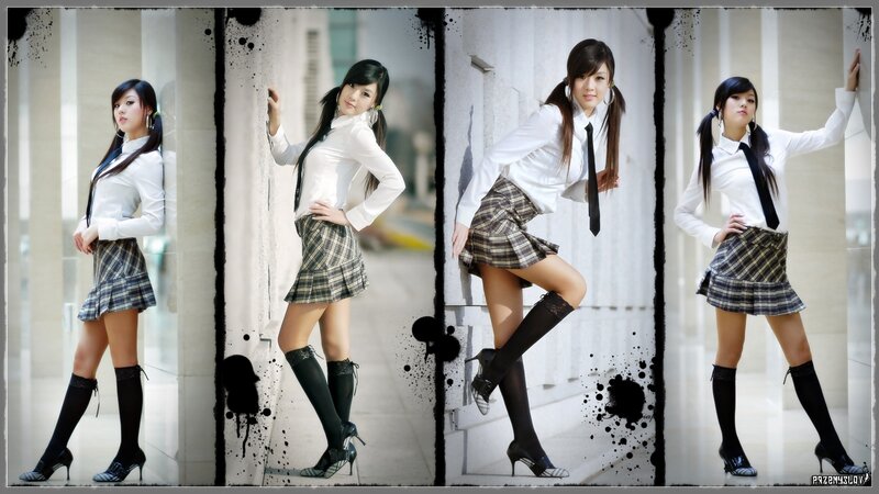 schoolgirl in four poses