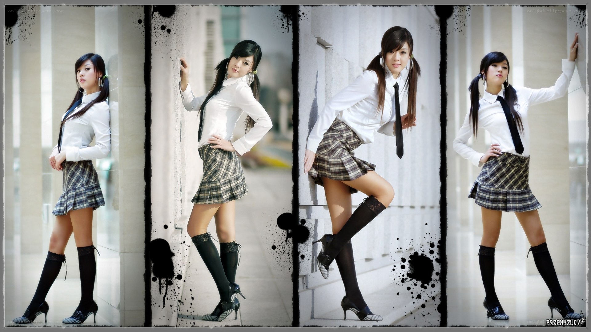 schoolgirl in four poses