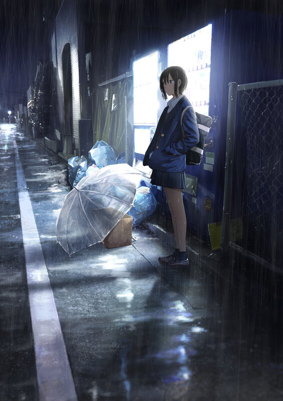 Schoolgirl in Rain