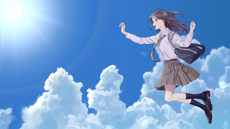Schoolgirl Jumping in Sky