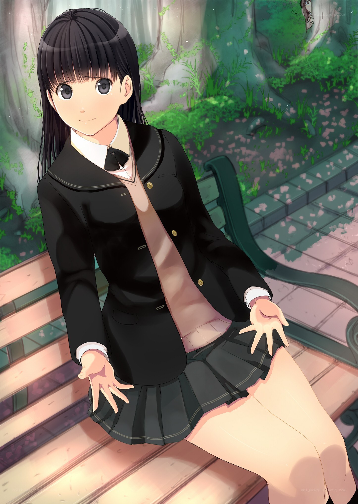 schoolgirl on a bench