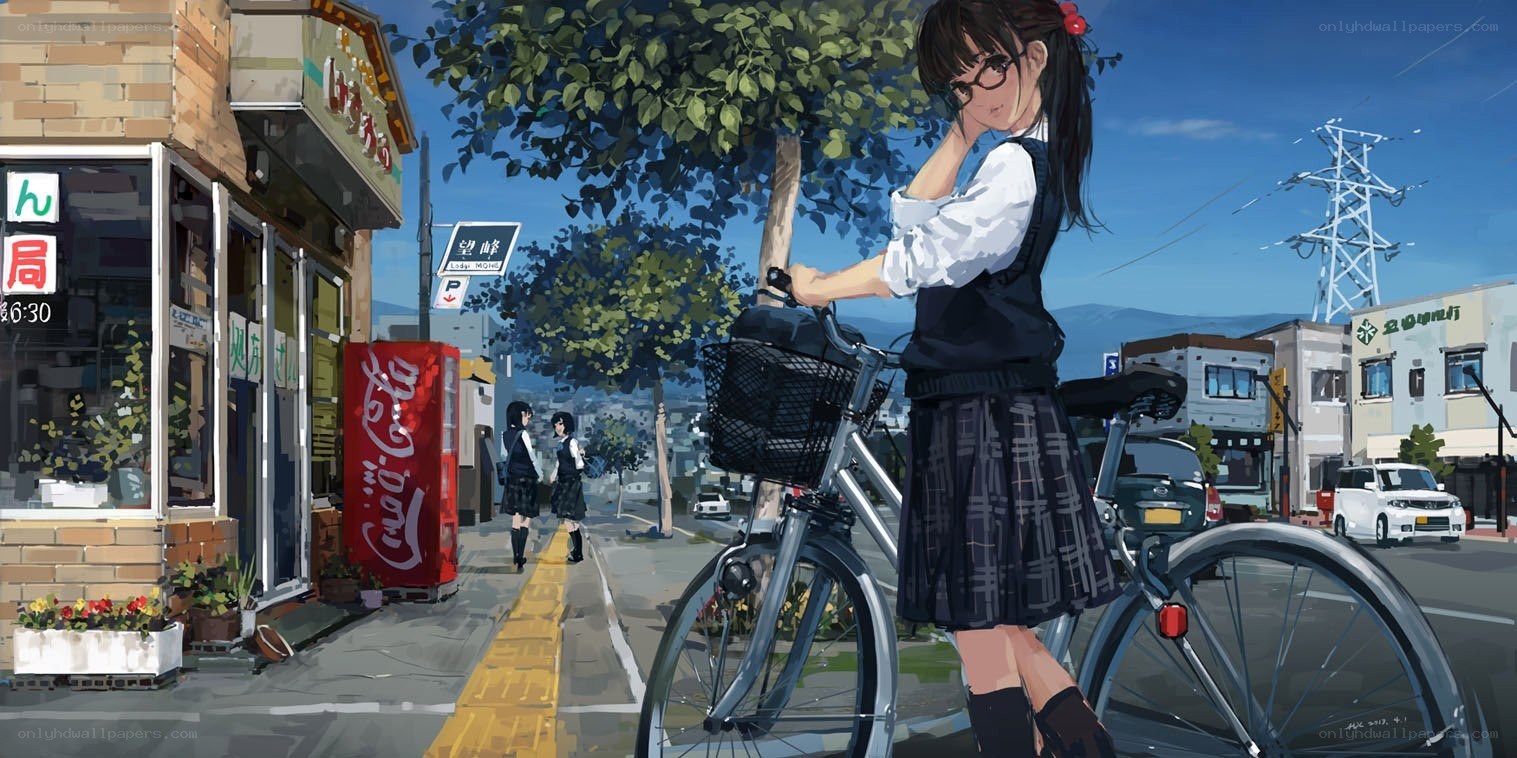 Schoolgirl on a bicycle