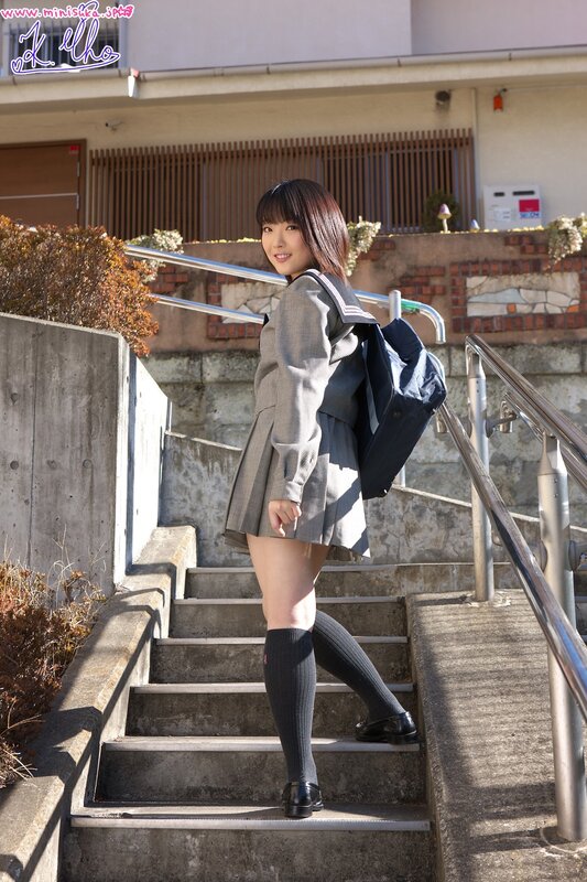 schoolgirl on outdoor stairs
