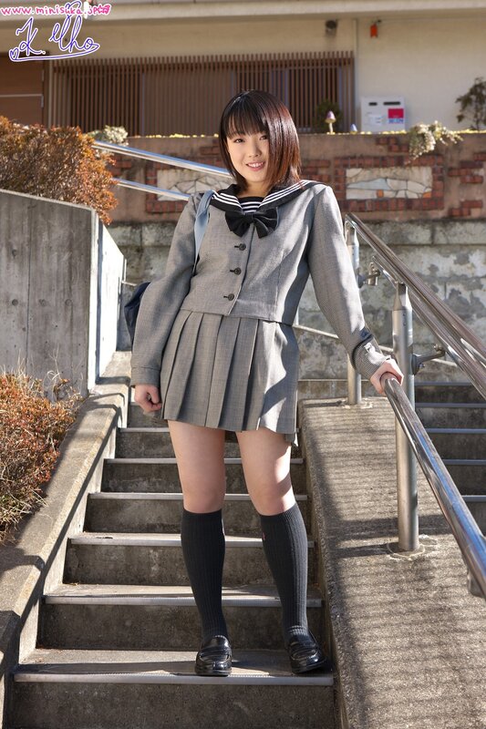 schoolgirl on outdoor stairs