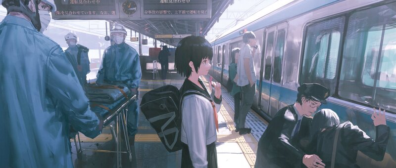 Schoolgirl on Train Platform — Blue