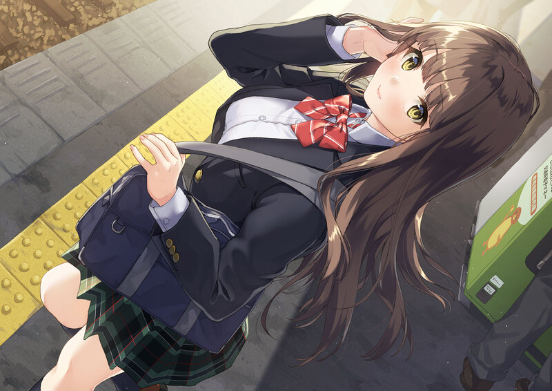 Schoolgirl on Train Platform — Brown