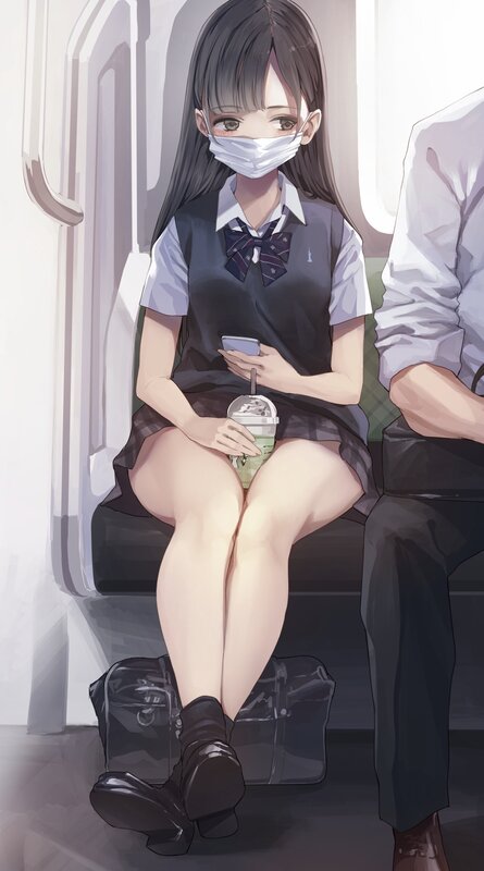 Schoolgirl on Train — White