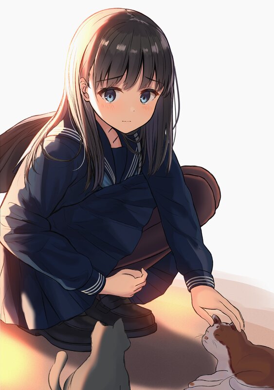Schoolgirl Petting Cats