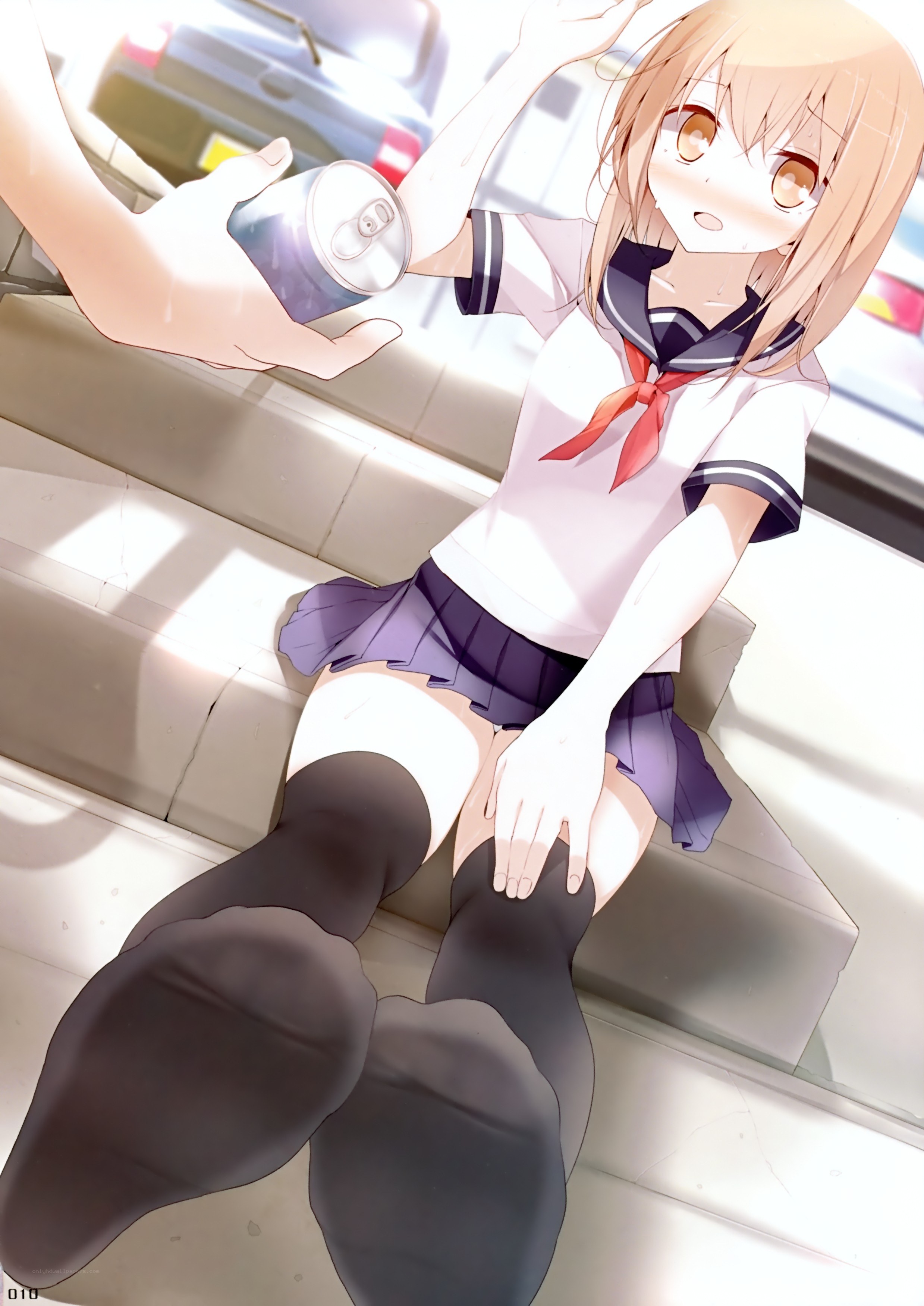 schoolgirl receiving drink