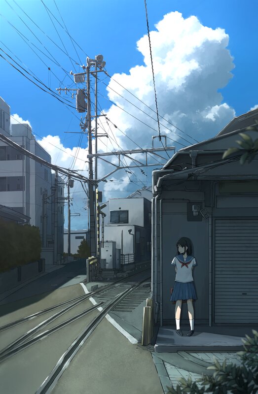 Schoolgirl Standing on Sidewalk