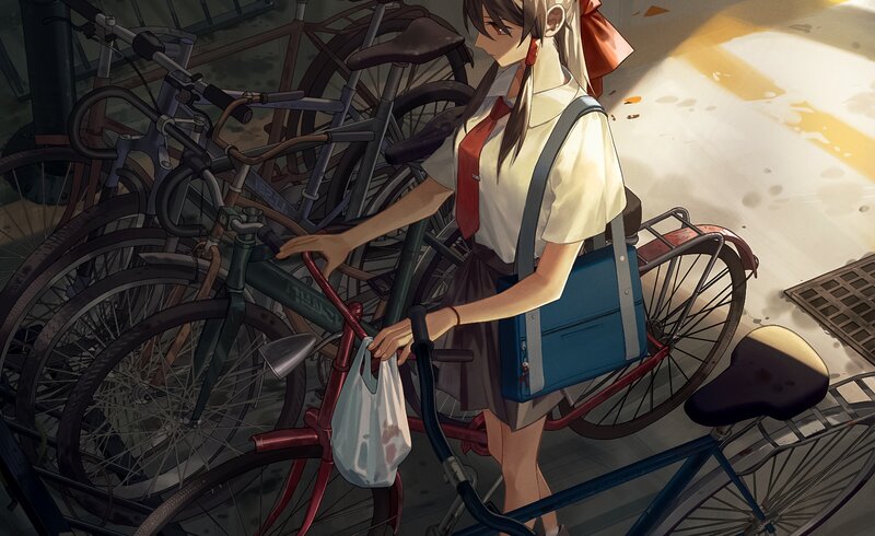 Schoolgirl with Bicycle