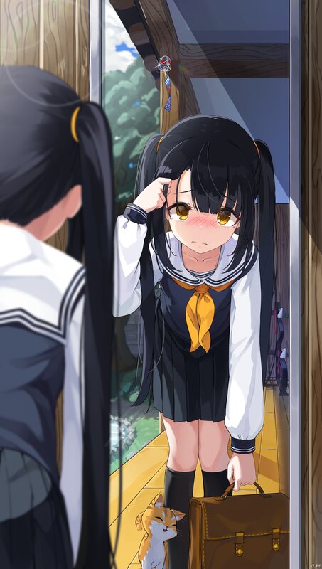 Schoolgirl with Cat — Black