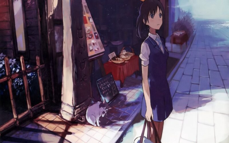 Schoolgirl with Cat — Purple
